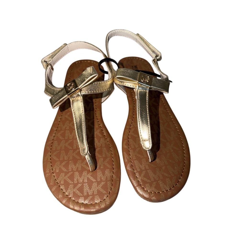 Michael Kors Girls' Gold‎ Bow T-Strap Sandals with MK Footbed